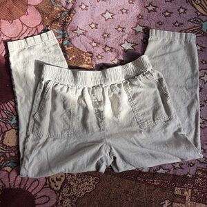 Calvin Klein Off-White Linen Blend Casual Cropped Drawstring Lounge Pants Medium